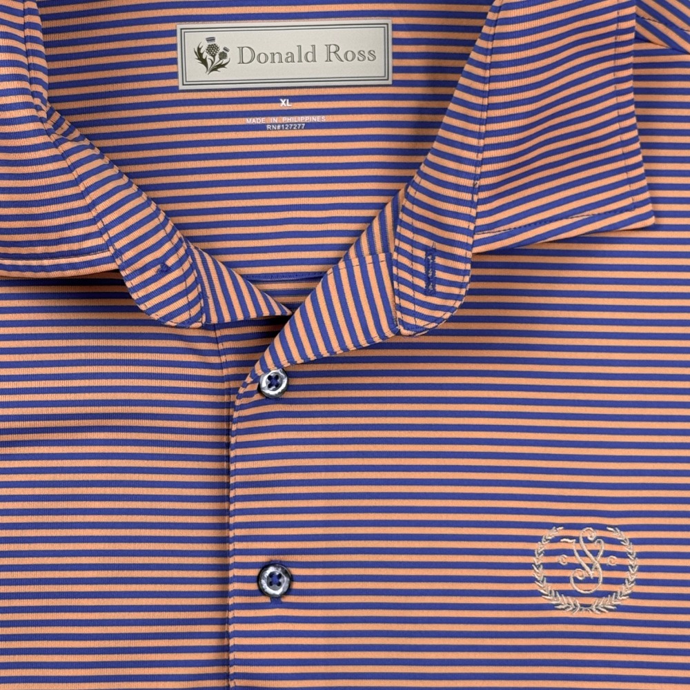 Donald Ross Polo Shirt Mens XL Blue Orange Striped Performance Golf Sporty